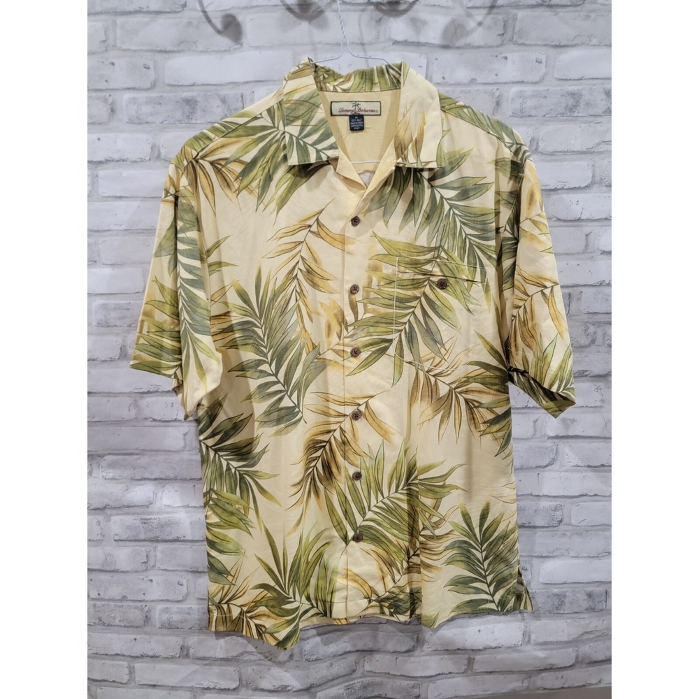 Tommy Bahama Men M Relax 100% Silk Yellow Green Yellow Palms Leaves Buttons